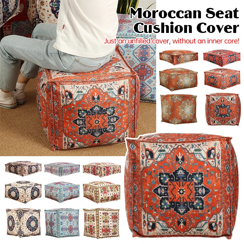 coussin sol orange bleu ethnique motifs floraux traditionnels carreaux coton polyester