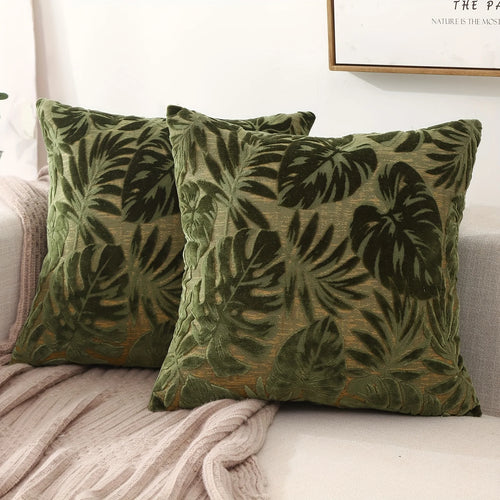 coussins carrés vert foncé motif feuilles tropicales décoratifs modernes maison voiture 100 polyester