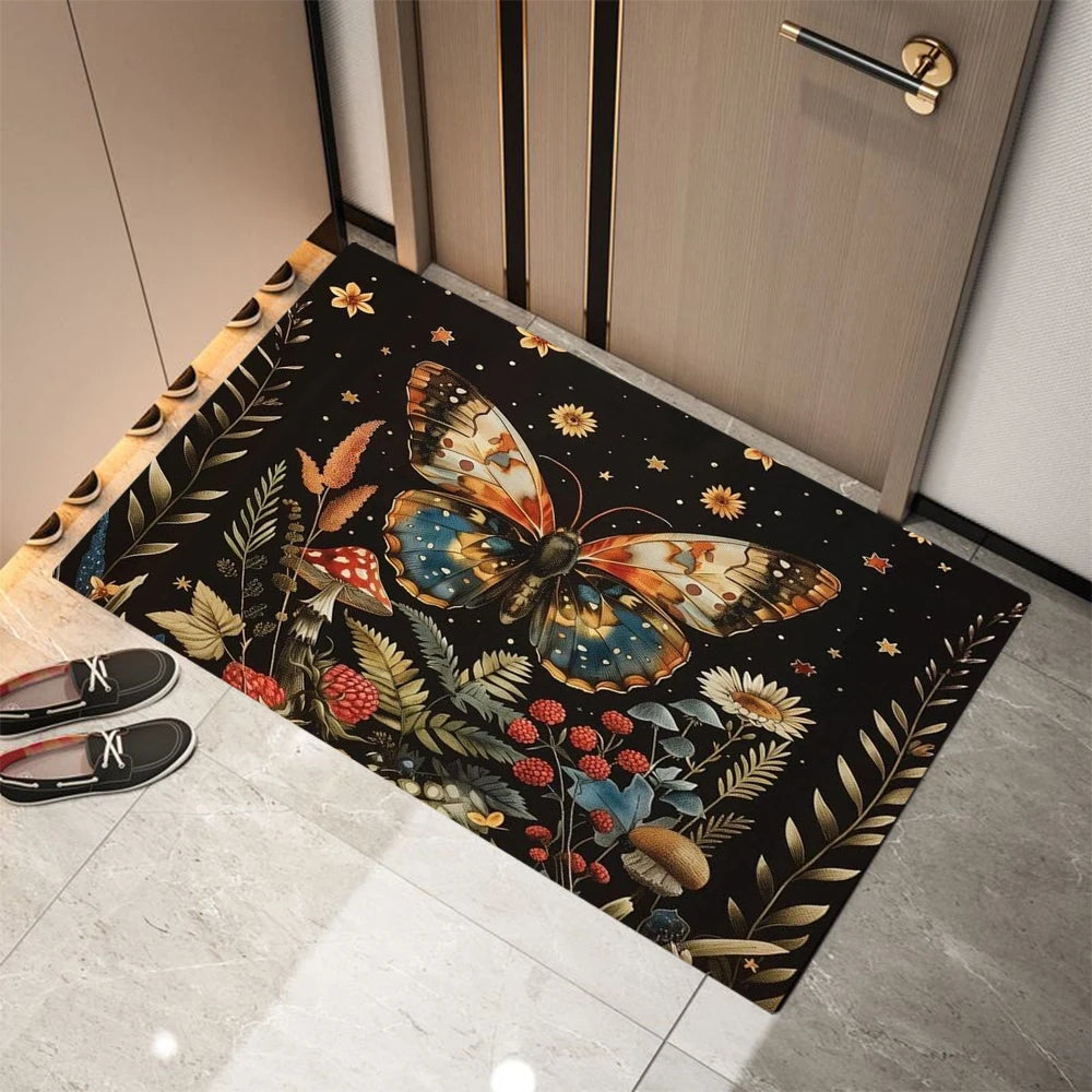 tapis moderne fleurs champignons papillons entrée intérieur extérieur résistant polyester