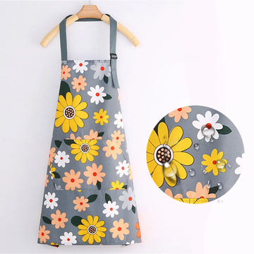 tablier coton fleurs chats moderne décontracté gris blanc orange vert bleu poche okolets métalliques