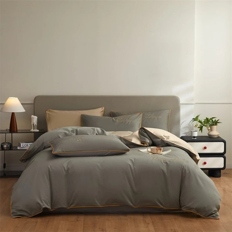 Housse de couette 200x200 cm beige dans une chambre décorée