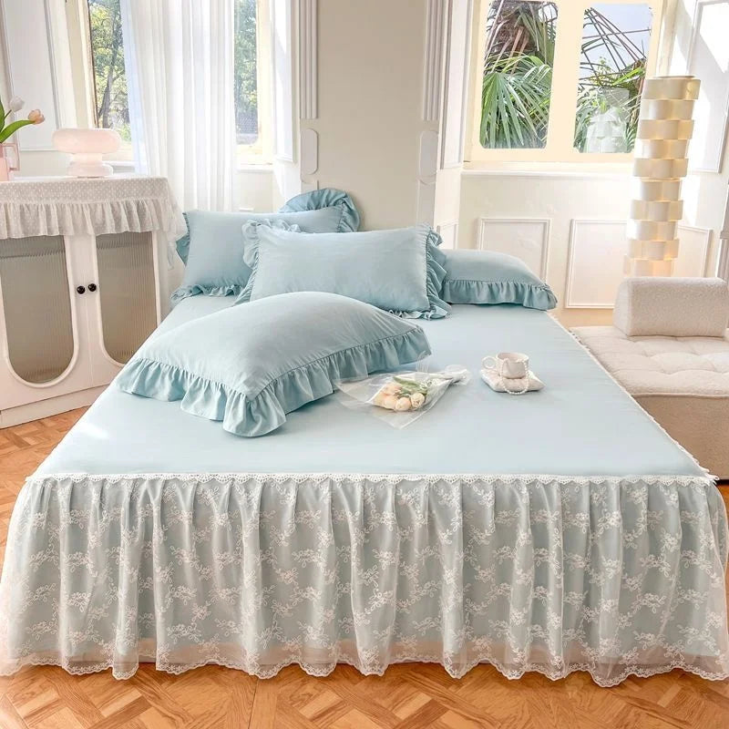 jeu lit dentelle blanche drap plat jupe lit taie oreiller romantique