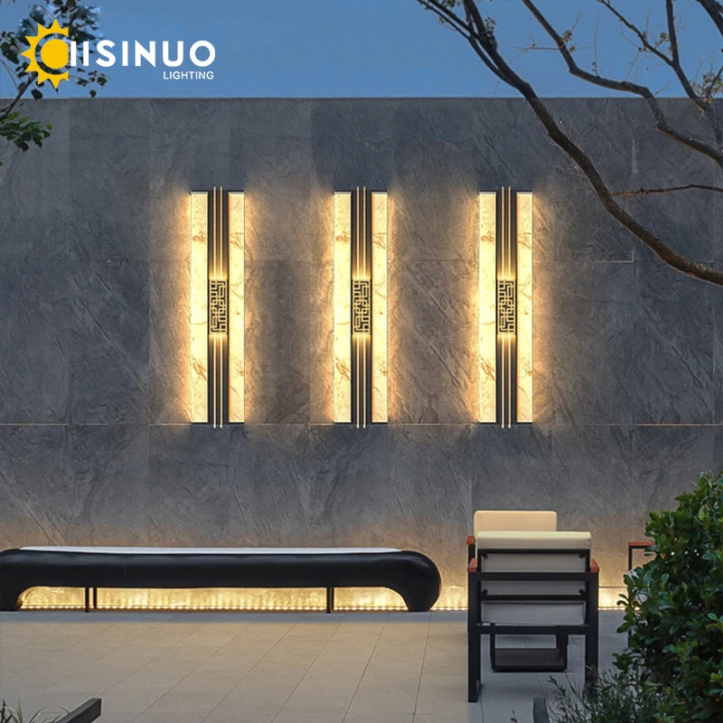 applique murale led marbre ornement doré or noir contemporaine élégante ip65 extérieur véranda