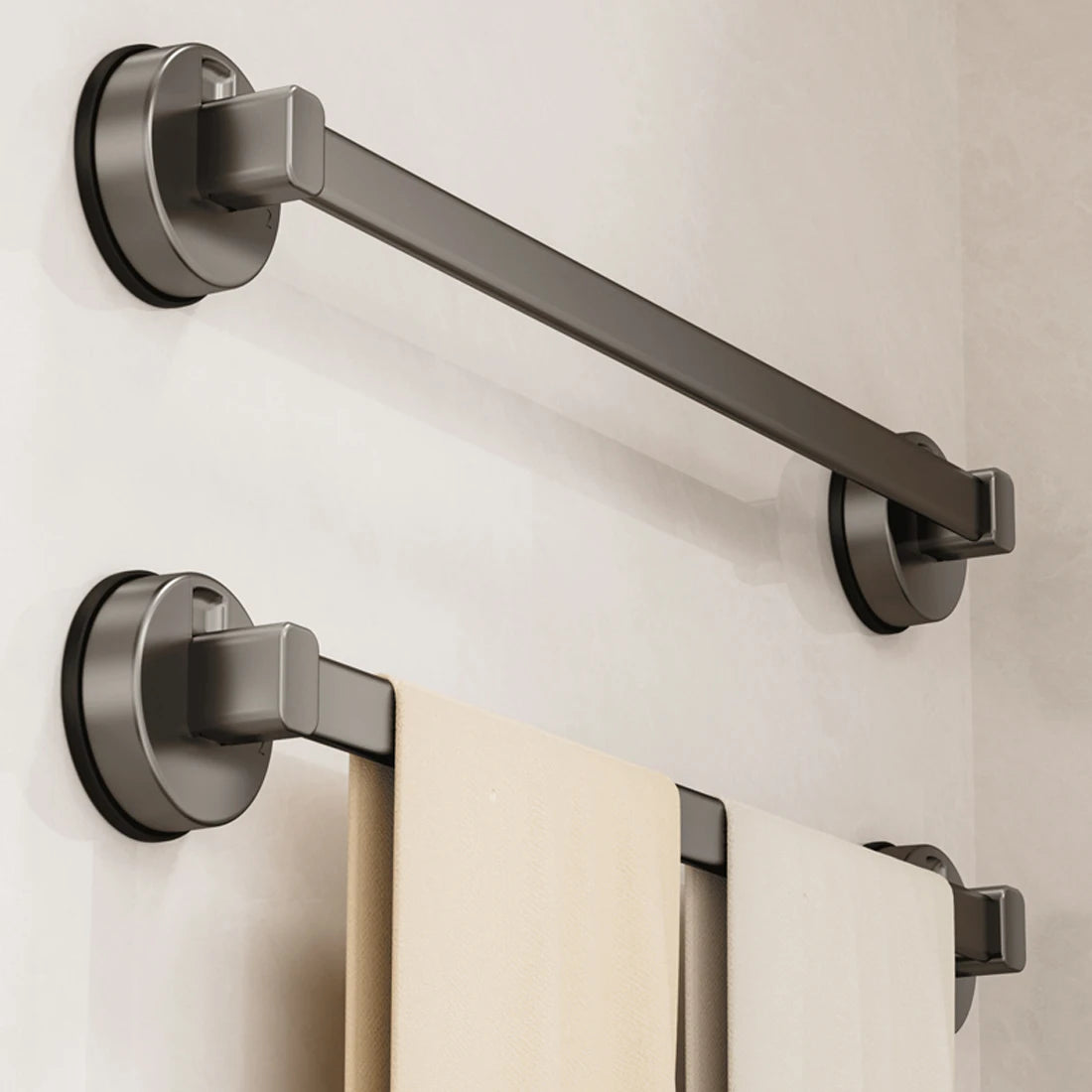 porte serviettes mural gris lisse ventouse acier laqué moderne salle bain non perforant simple