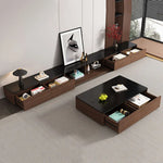 meuble tv bois massif noir moderne tiroirs rangement salon bois foncé