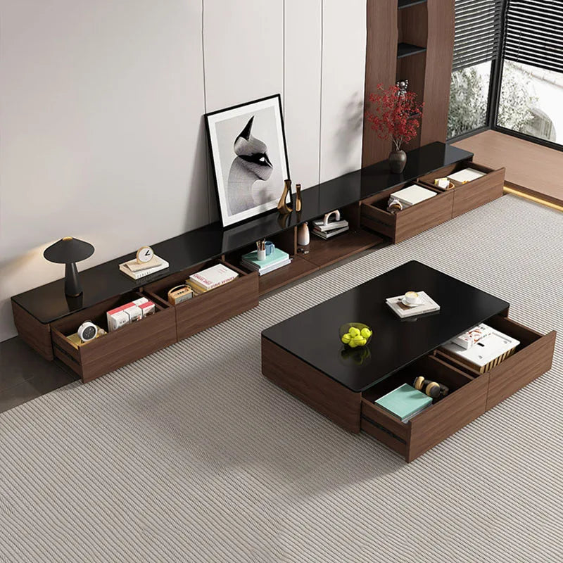 meuble tv bois massif noir moderne tiroirs rangement salon bois foncé