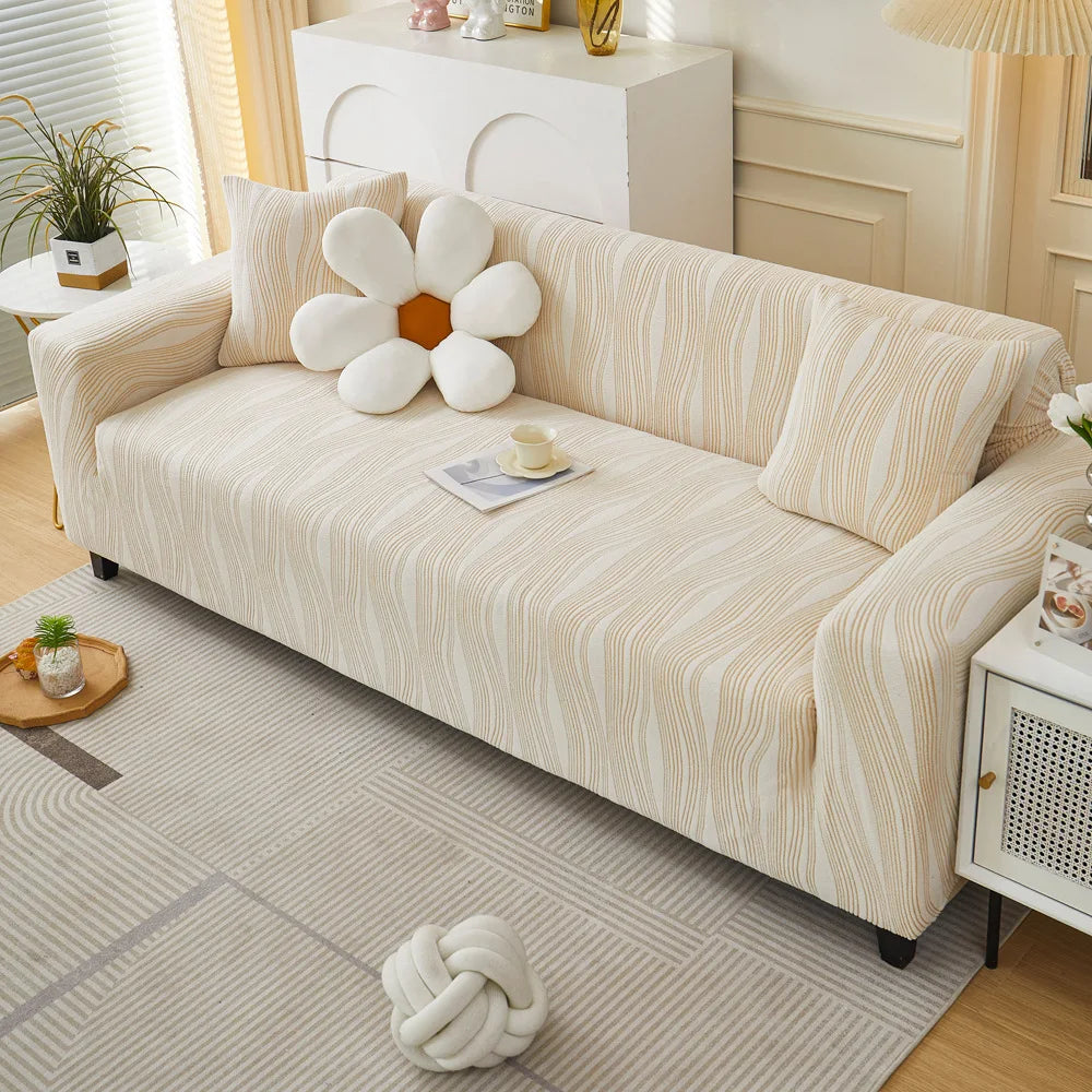 housse canapé moderne polyestère rayures horizontales beige gris clair lavable machine 90 300cm