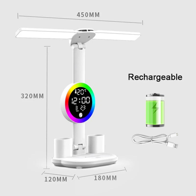 lampe rechargeable moderne horloge ventilateur blanc porte stylos