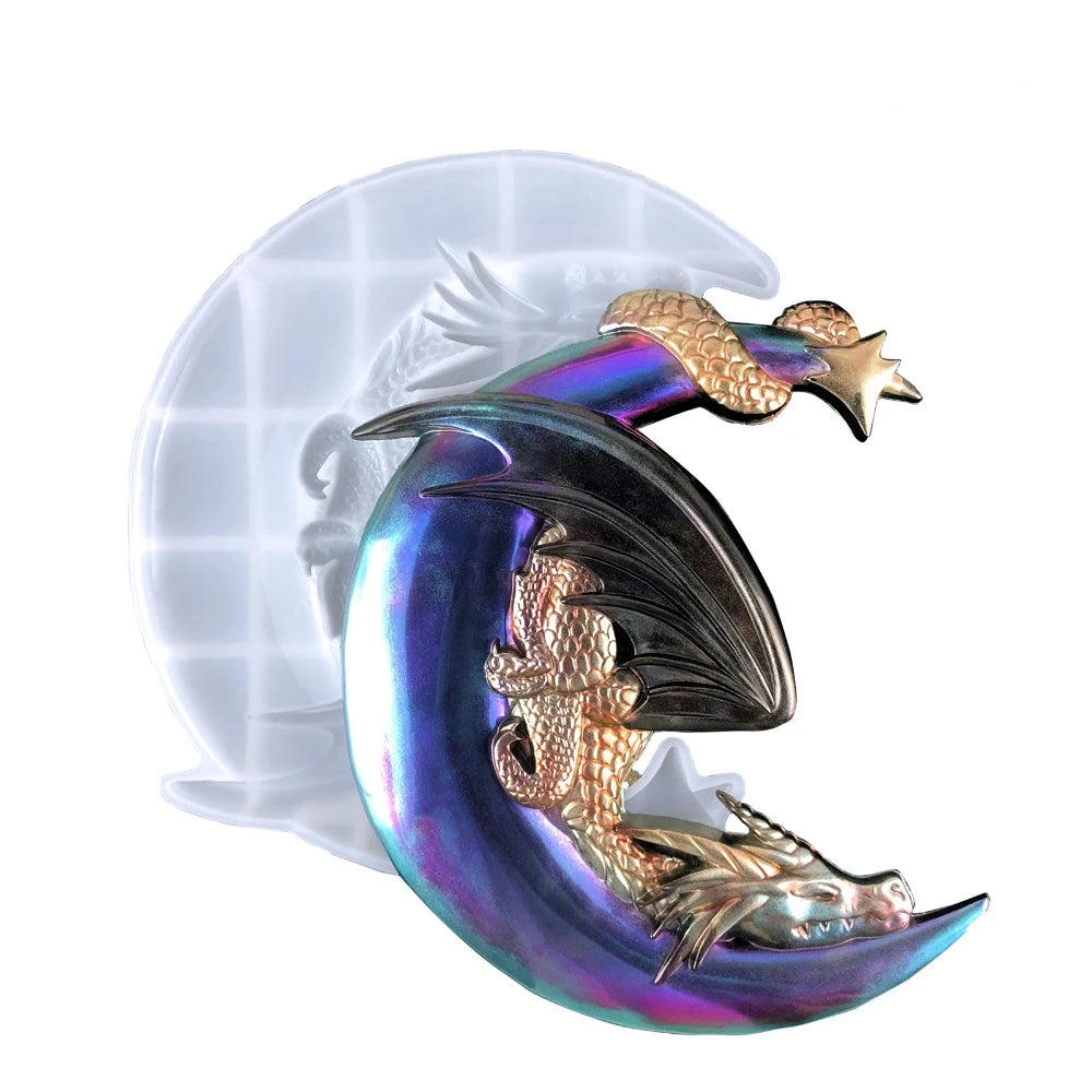 sculpture dragon bleu iridescent métallique fantaisie 10x10cm décoration murale brillante
