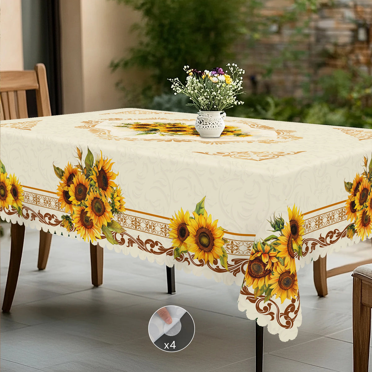 nappe fleur tournesol beige jaune serviettes inclusion extérieur mariage fête rustic classique imperméable