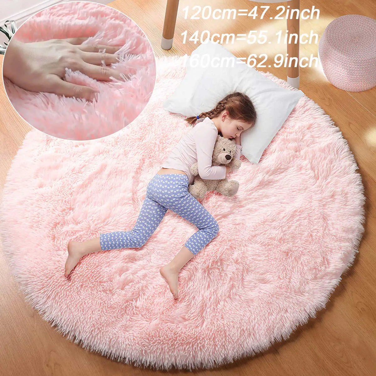 tapis rond doux peluche rose clair moderne chambre salon décoration intérieure 120cm 140cm 160cm
