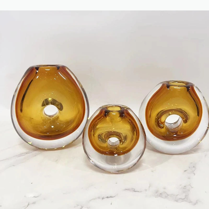 vases semi transparent amber teal moderne glossy smooth décoration floral arrangement