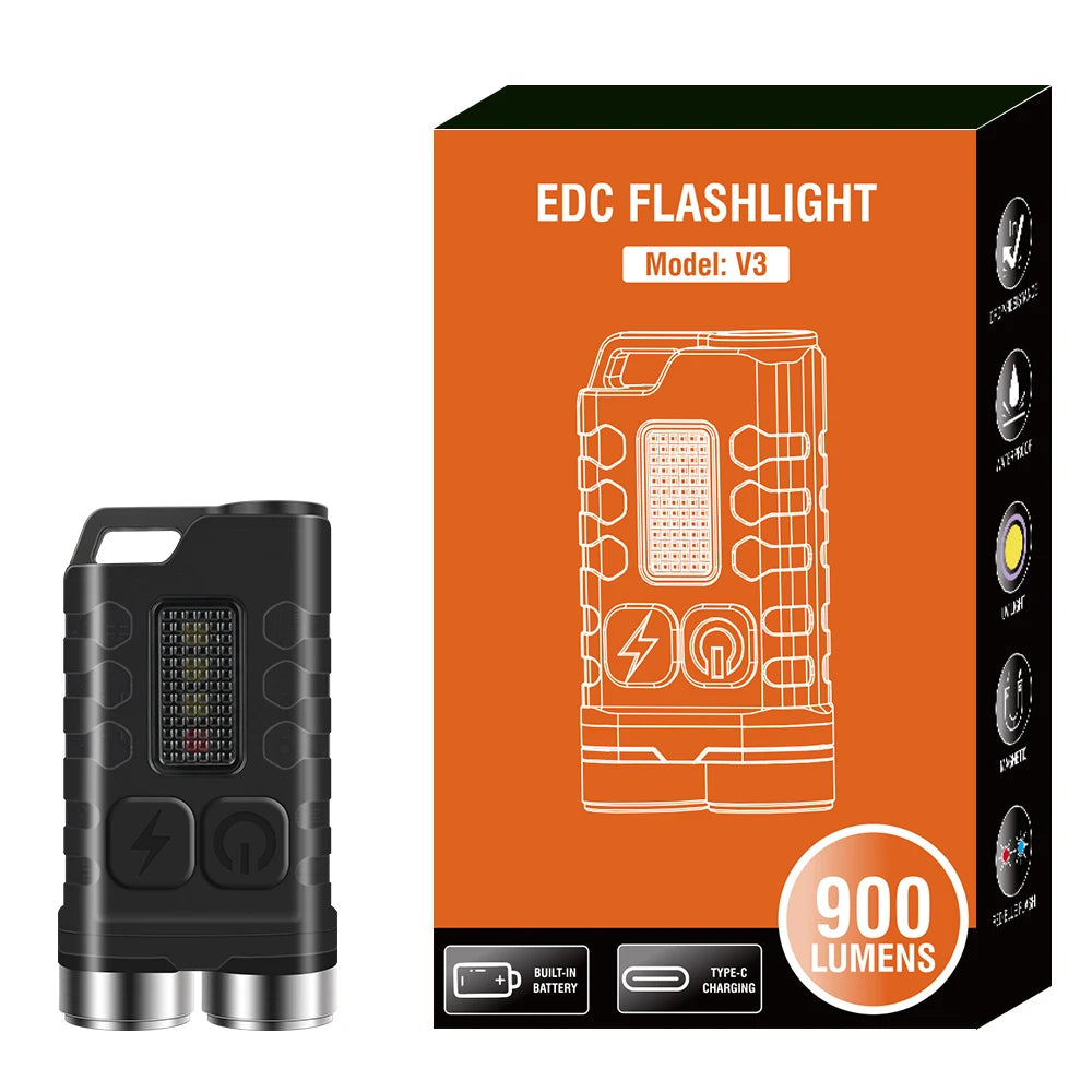 lampe poche rechargeable led porte cle usb type aimant étanche 900 lumens verte