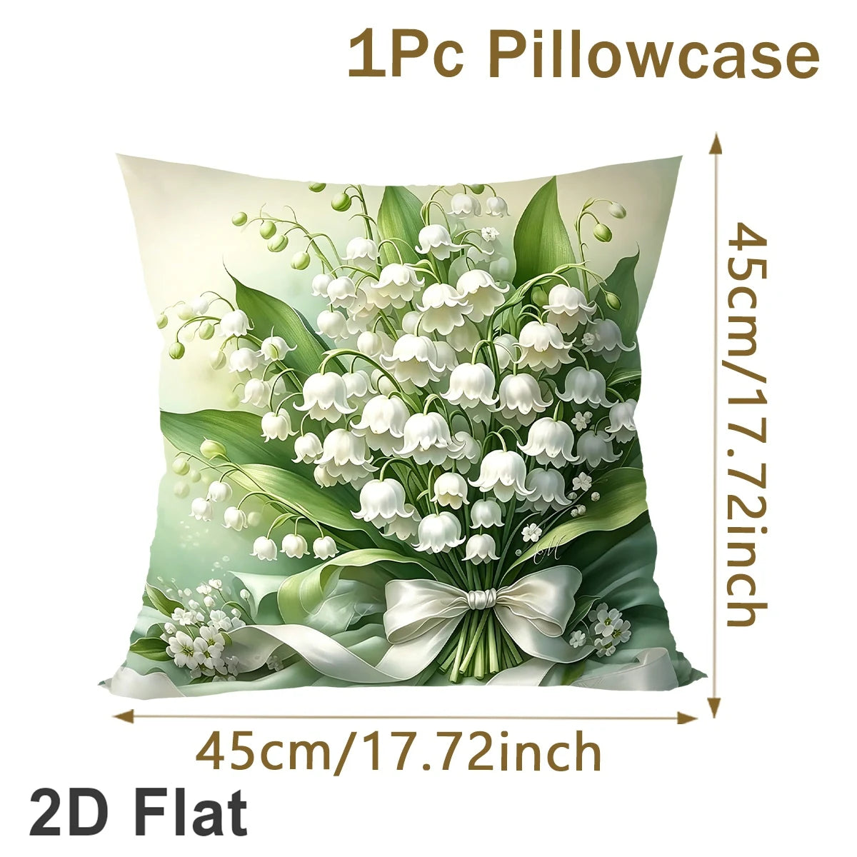 coussin fleurs muguet ruban blanc classique 45x45cm lit maison polyester blanc vert beige