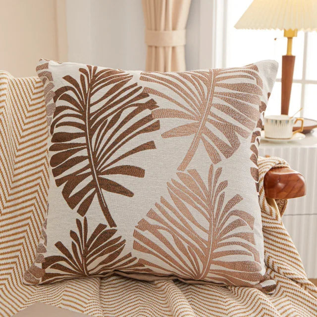 housse coussin carré feuilles palmier polyester coton moderne bleu vert gris rouge nouvelle année