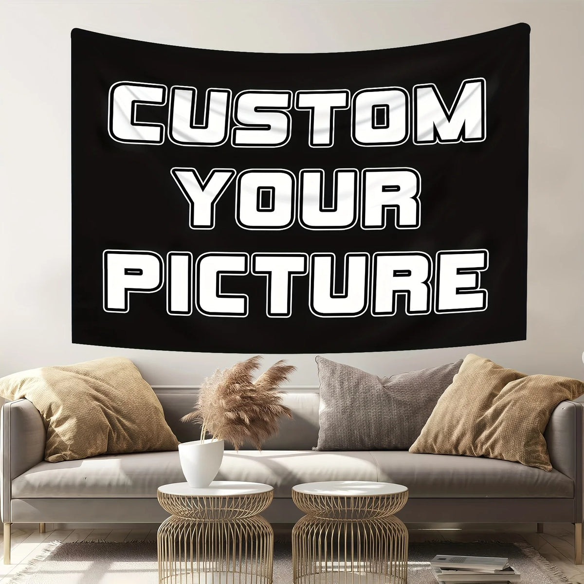 tapisserie murale moderne graphique lettres blanches fond noir salon chambre coucher