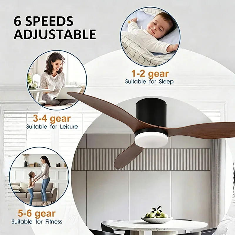 ventilateur moderne noir bois led télécommande minimaliste chambre