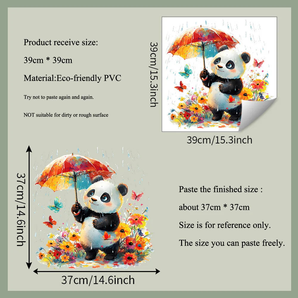 autocollant mural panda parapluie fleurs papillons enfantin cartoona opaque adhésif chambre enfants decoration murale