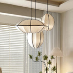 suspension moderne tissu blanc motif géométrique opaque chambre salon lumière led pendentif