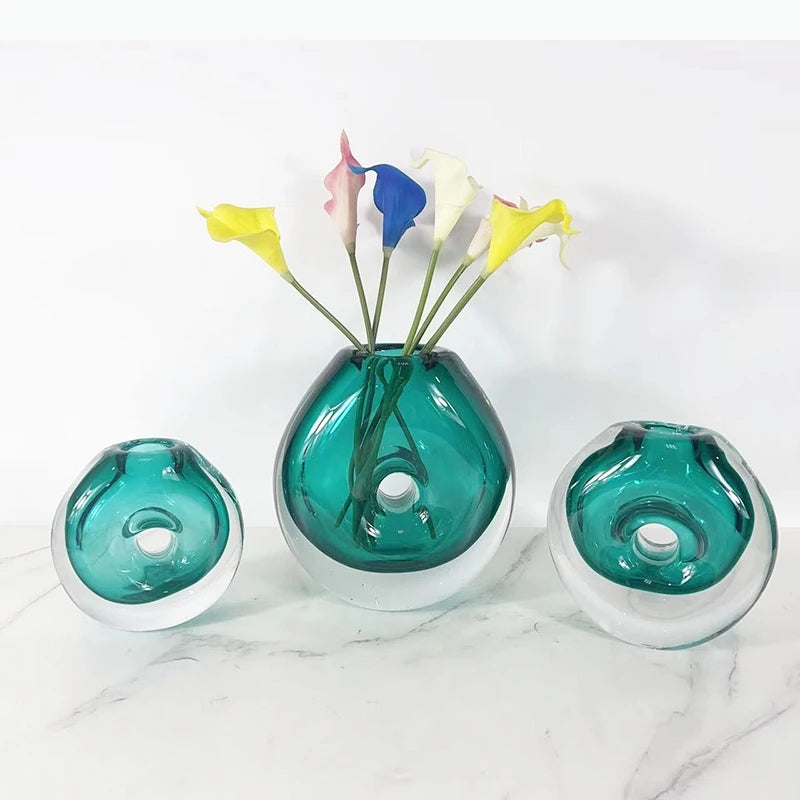 vases semi transparent amber teal moderne glossy smooth décoration floral arrangement