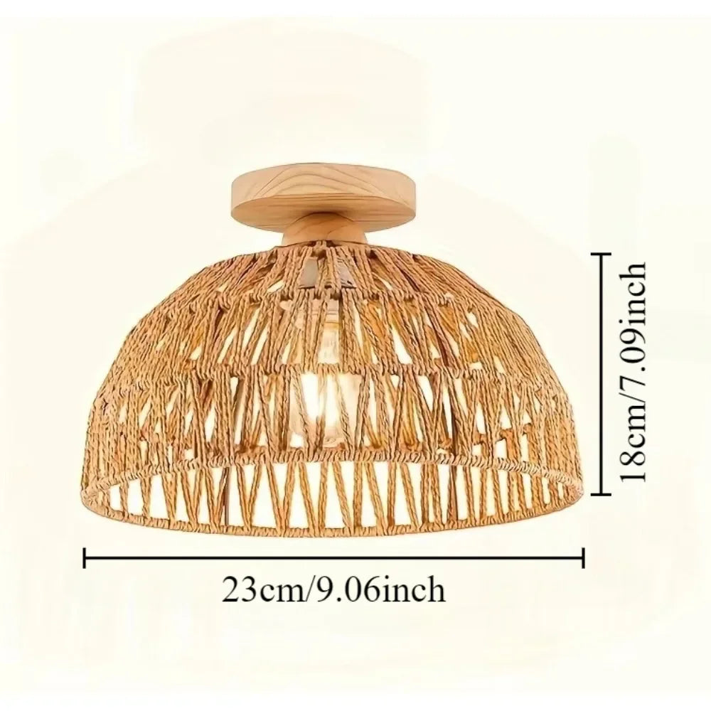 lampe suspendue moderne rustique tissée bambou naturel cadre métallique noir cuisine chambre coucher salle