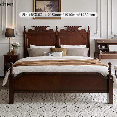 Lit en bois massif 1.8 double tête médiéval dans une chambre principale