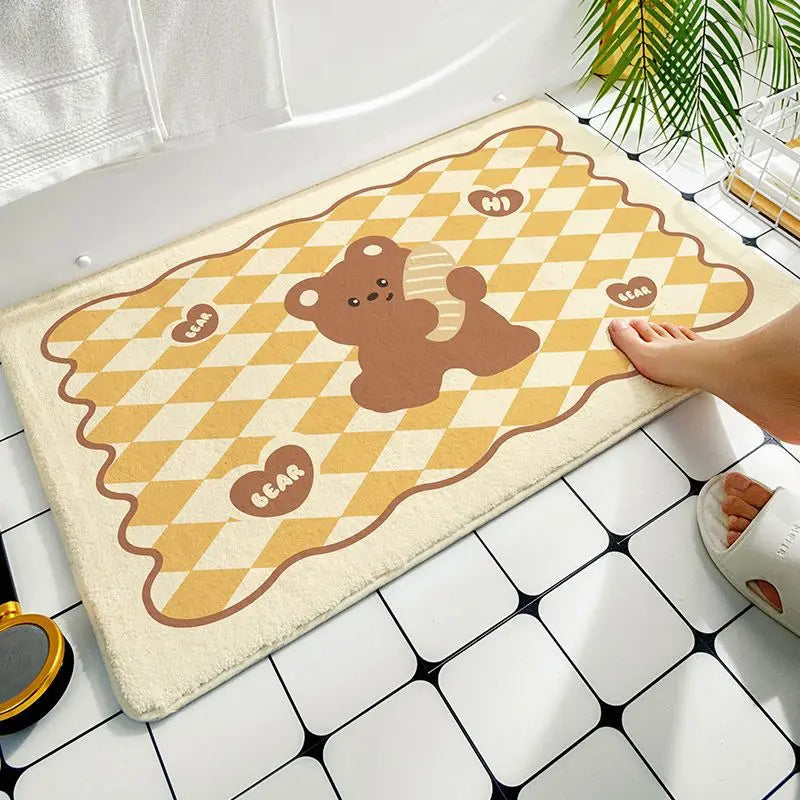 tapis sol antidérapant ours mignon carreaux géométriques rose pâle cartoon mignon adhésif protecteur polyester