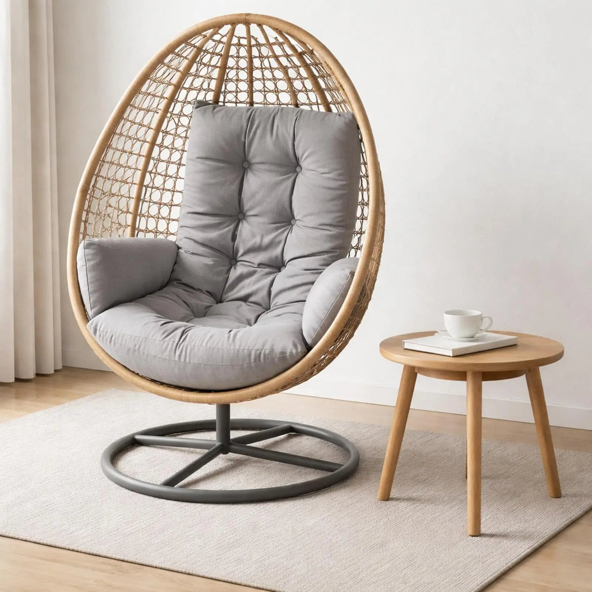 coussin siège fauteuil suspendu rotin beige gris confortable imperméable extérieur moderne épais