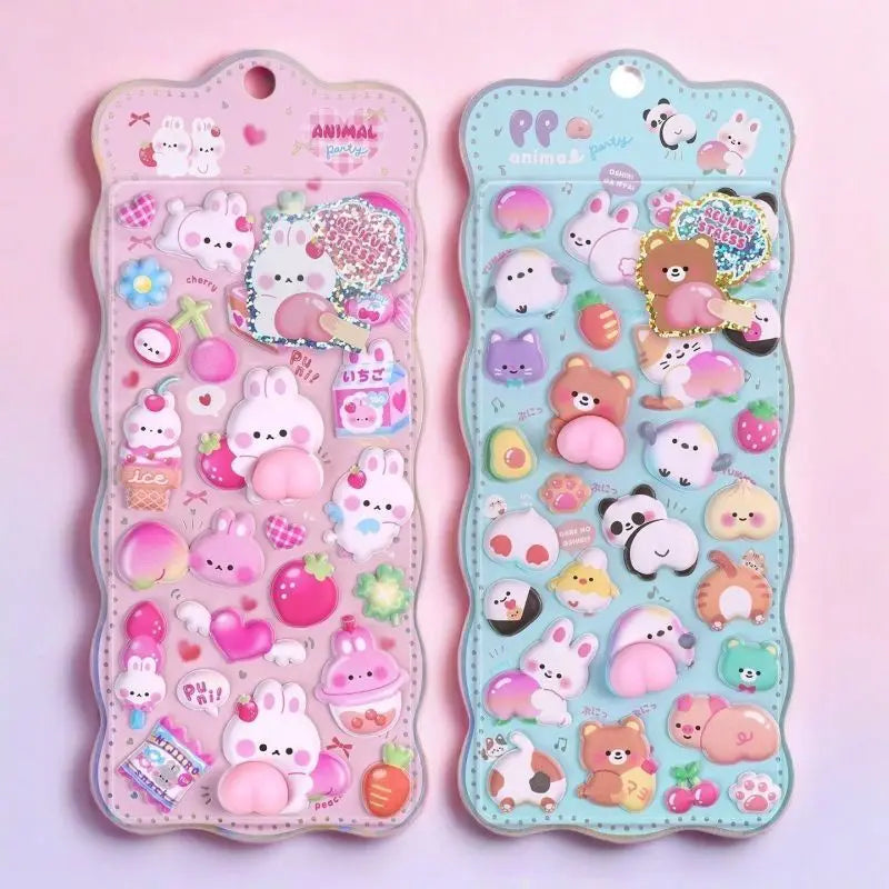 stickers mignons kawaii ours lapins fruits coeurs gâteaux adhésifs boîte rangement porte clés étui