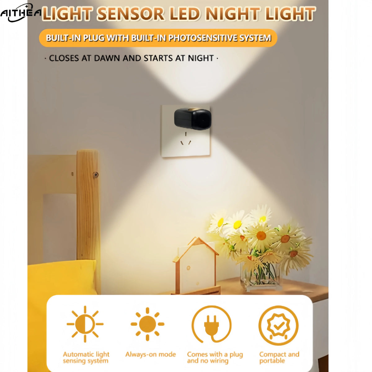 lampe nuit led moderne compact blanc prise murale économie énergie chambre salle bain couloir