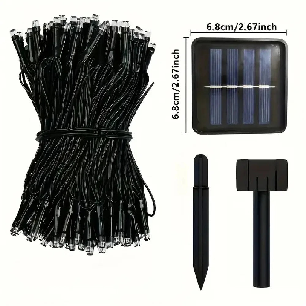 guirlande lumineuse solaire moderne 105ft 300led noir blanc filaments lumineux extérieur féerique patio jardin