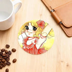 sous verres ronds fibre bambou multicolores illustration fille accessoires colorés dessin animé