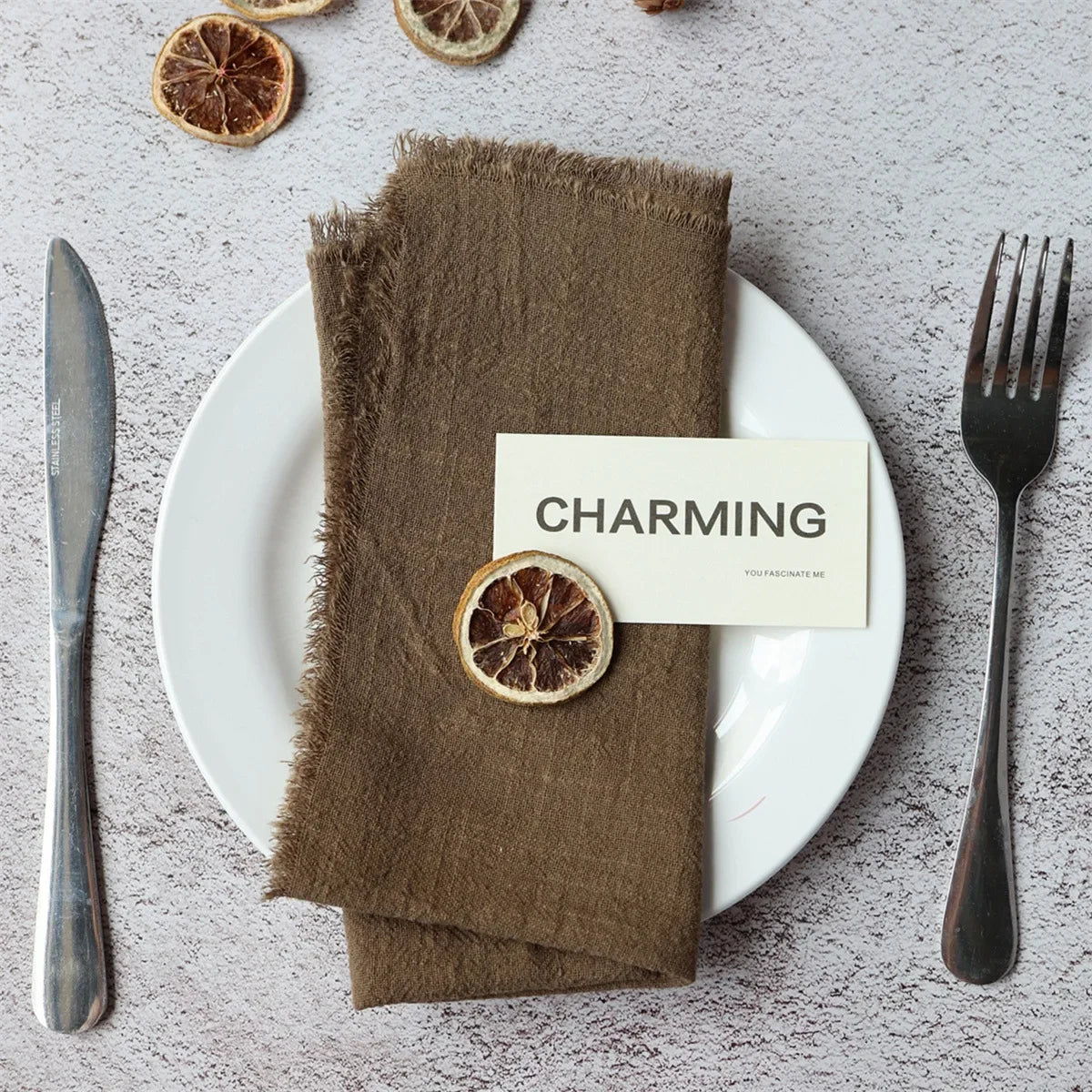 lot dix serviettes table coton beige clair franges rustiques mariage décoration chic maison