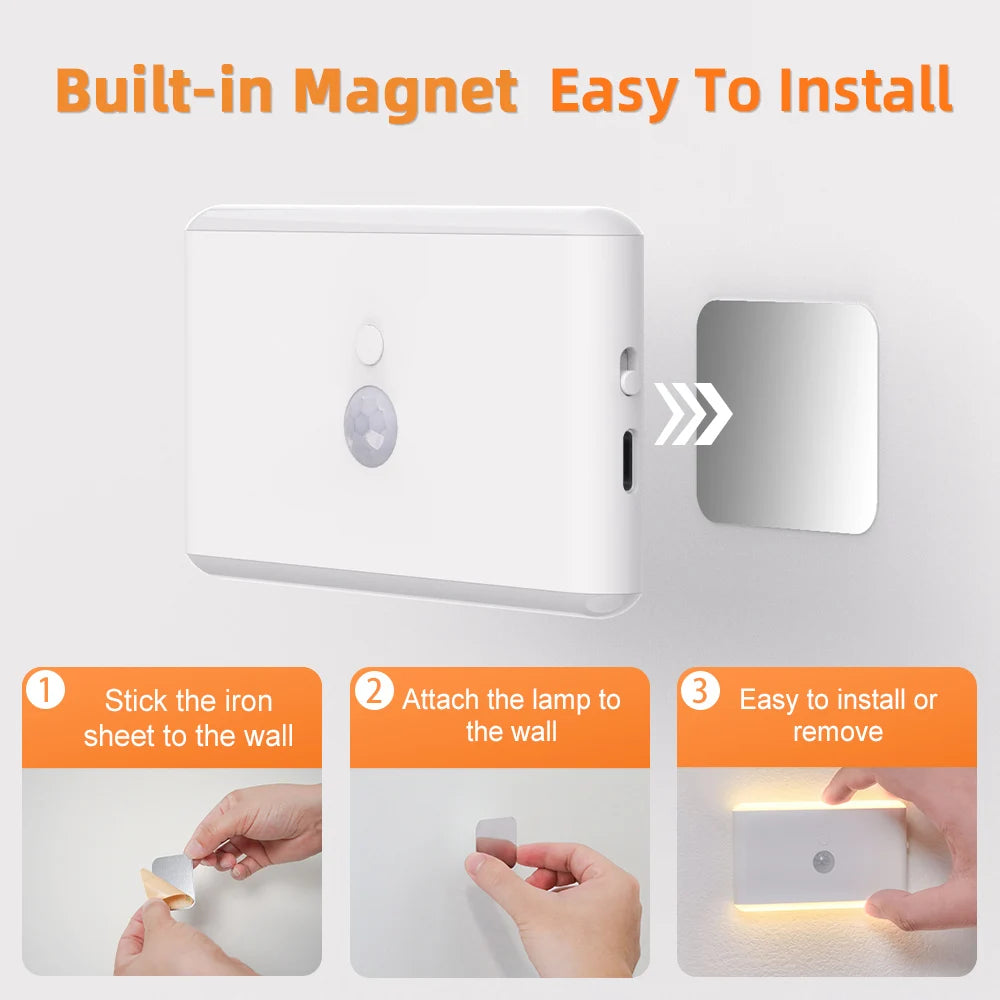 lampe murale led rechargeable usb détecteur mouvement blanc moderne minimaliste aimantée tactile