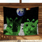 tapisserie murale chat espace vert motif galactique décoration chambre salon moderne humour tissu polyester