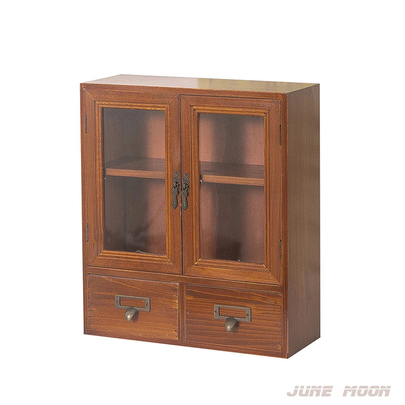 armoire deux portes vitrées tiroirs rangement bois classique horloge tasses miniature