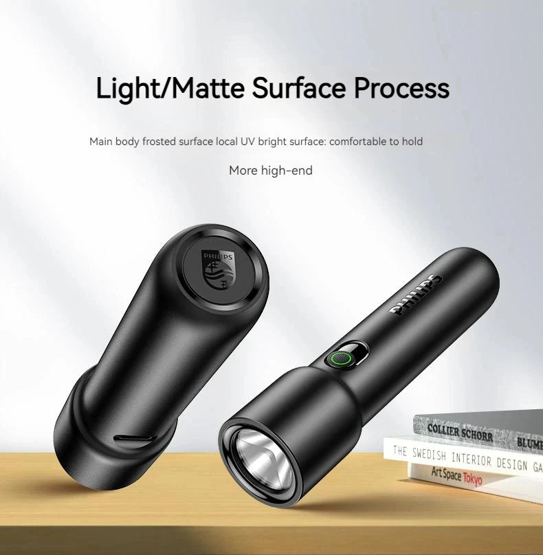 lampe torche noire moderne rechargeable led compact 125mm 70g abs matériaux