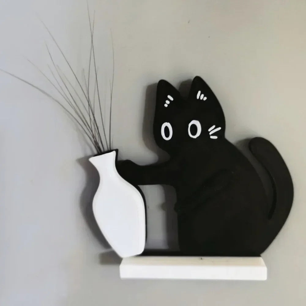 aimants réfrigérateur chat moustaches dessin animé vase noir blanc ornement collection autocollant