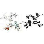 sticker mural moderne oiseaux branches feuilles argenté noir bleu clair minimaliste adhésif chambre deco