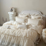 ensemble literie coton dentelle florale taies d'oreiller couverture romantique vintage shabby chic blanc cassé