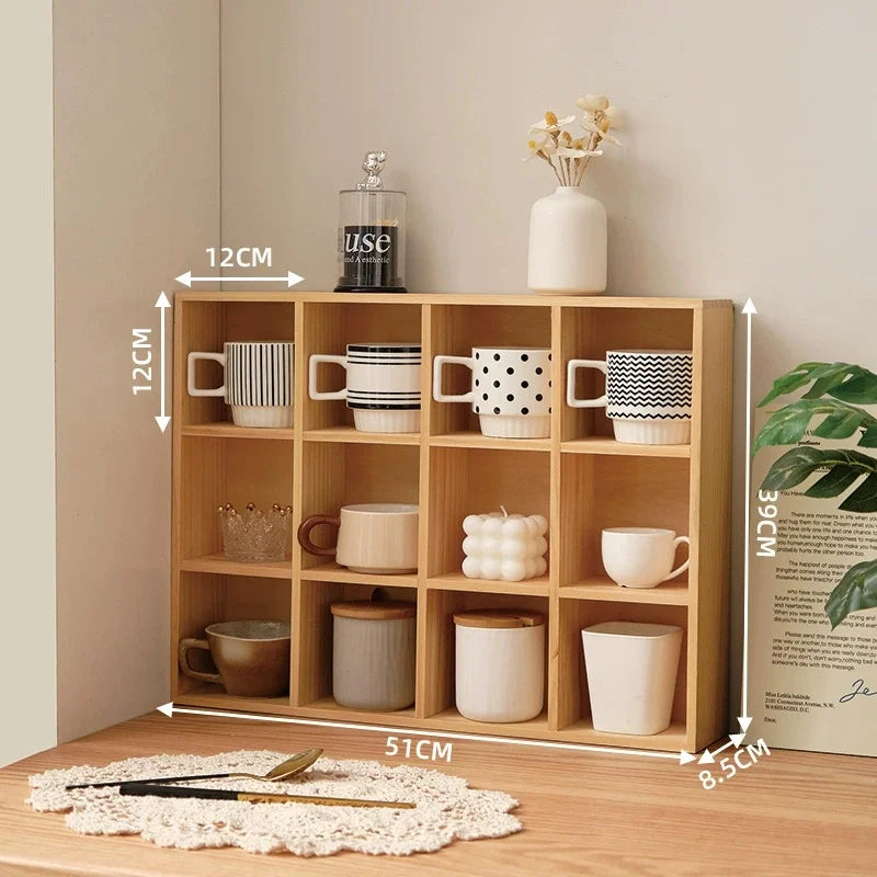 étagère modulaire bois naturel moderne 12 compartiments vases céramique bougies figurines boîte thé tasse