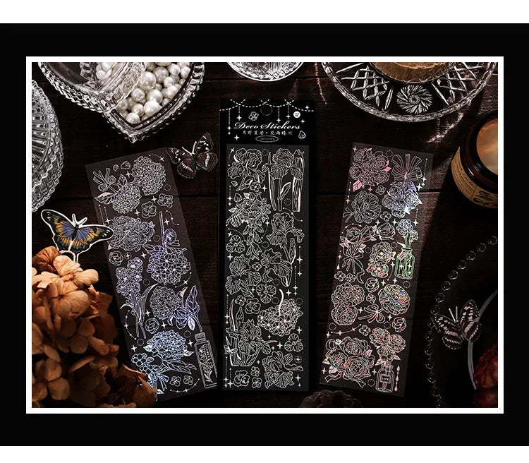 étiquettes décoratives artisanales adhésives papillons strass floral romantique or noir blanc rose vert bleu