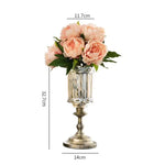 vase verre transparent motif rayé fleurs artificielles peonies roses decoratif moderne salon