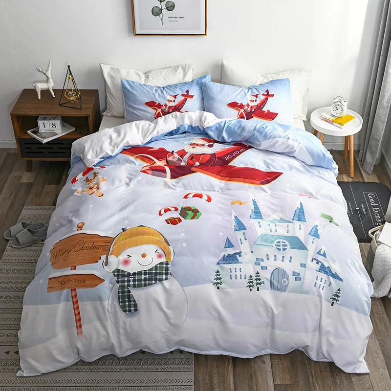 Parure de lit dans une chambre décorée pour Noël
