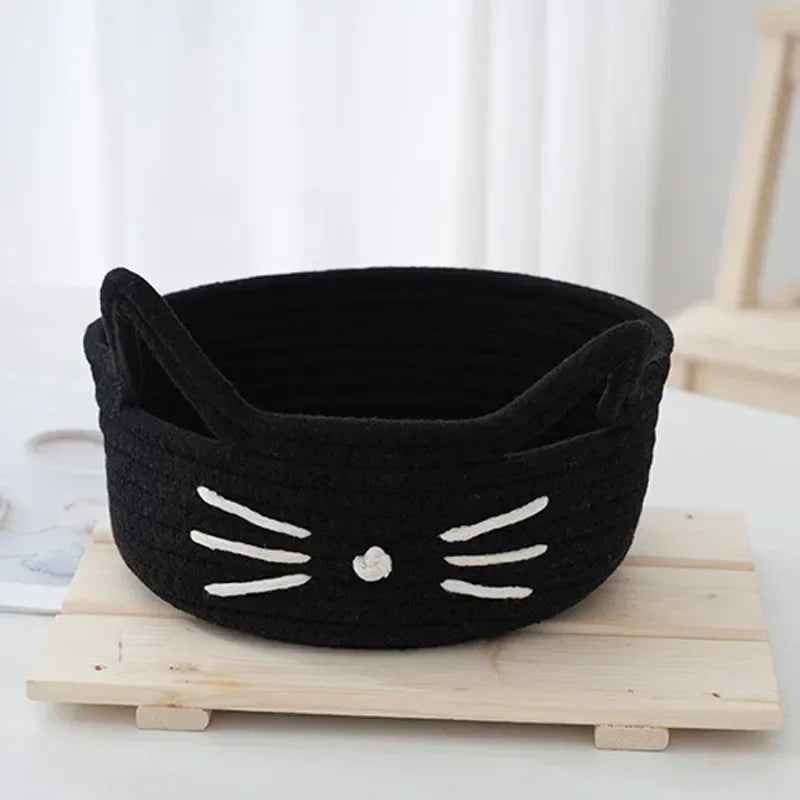 paniers rangement tissu réutilisables noir blanc rose visage chat créatif mignon rangement jouets articles