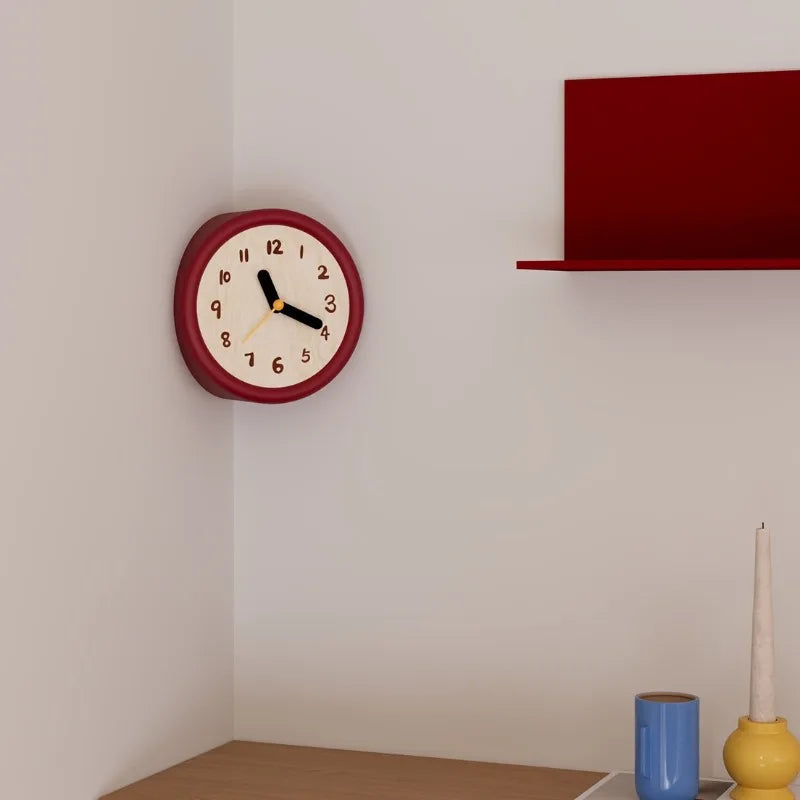 horloge murale moderne abstraite salon aiguille quartz résine rouge numéros blancs aiguilles noires jaune