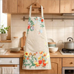 tablier moderne fleurs colorées beige noir poche élastique résistant nettoyage utilitaire multifonctionnel