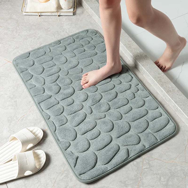 tapis bain texturé galets couleur noir marron beige gris moderne duveteux absorbant rapide