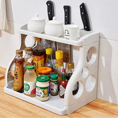 étagère cuisine blanc moderne adhésif perforations rondes couteaux condiments rangement multifonctionnel