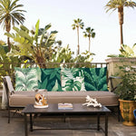 taies oreiller motif feuilles tropicales verte blanche modernes décoratives carrées 40x40cm 45x45cm